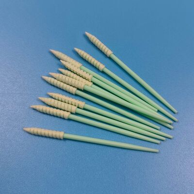 752 Πράσινο PP Stick χωρίς χνούδι Μίνι μπατονέτα με σπειροειδή μυτερό σφουγγάρι με λεπτομέρεια μπατονέτα καθαρισμού αφρού ακριβείας για Cleanroom