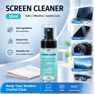 30ml-120ml Καθαριστικό Ηλεκτρονικών Χωρίς Σημάδια - με Πανί για Οθόνη Gaming, Γυαλιά VR & Έξυπνα Γυαλιά